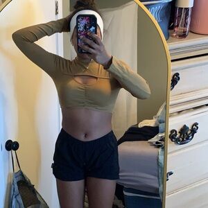 Green Long Sleeve Crop Bodysuit with Cut Out Features